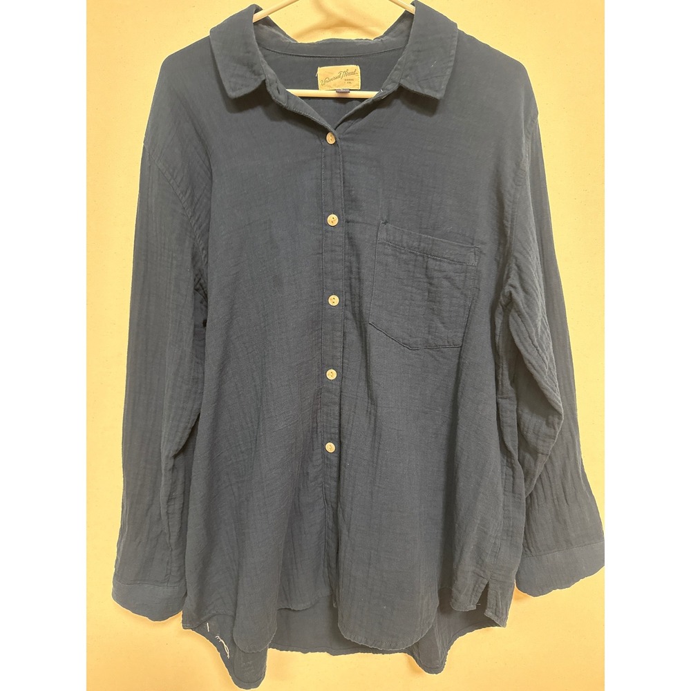 Universal Thread Navy Blue Cotton Gauze Button Down Shirt XL Long Sleeve Pocket